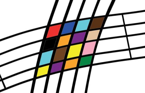Stylised music stave featuring colourful geometric shapes resembling musical notes representing diverse communities.