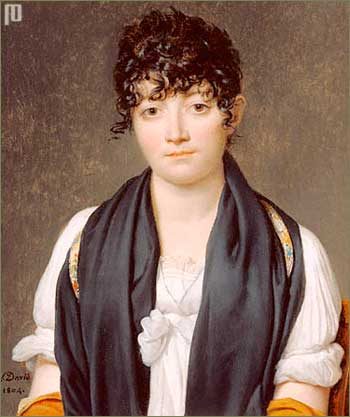 Louise Reichardt - portrait artist unknown colour portrait of composer Louise Reichardt circa 1800. She has dark very curly hair and is wears Georgian style dress in light fabrics