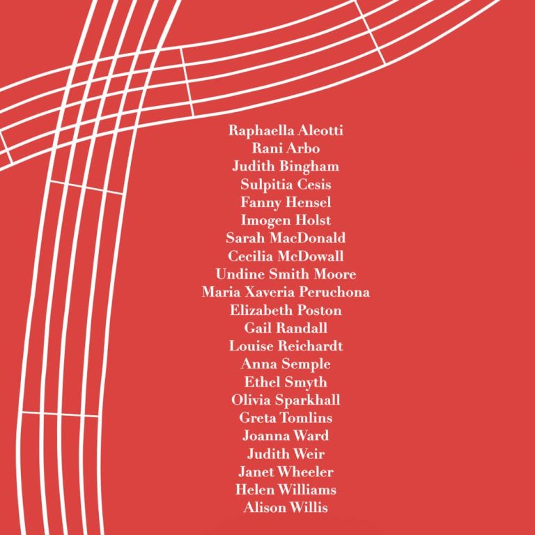 MoV Volume 1 composer list decorative page showing the names of the composers who feature in MoV's anthology Volume 1